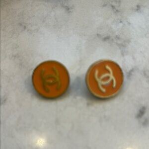 CHANEL Orange and Gold Earrings
